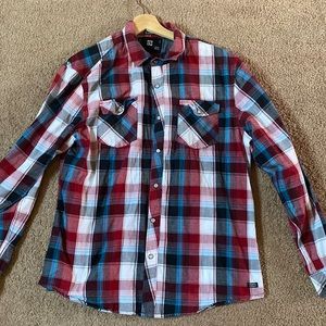 Red White and and Blue plaid snap button down